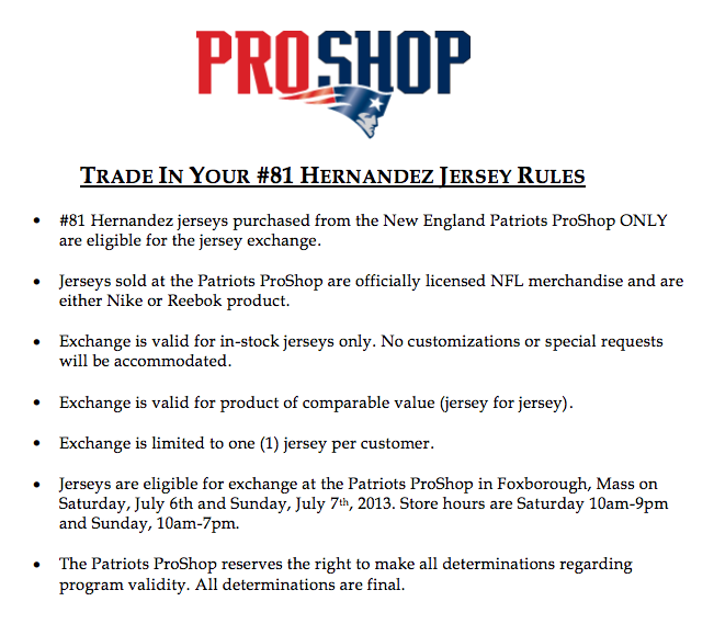 Patriots offering free exchanges on Aaron Hernandez jerseys