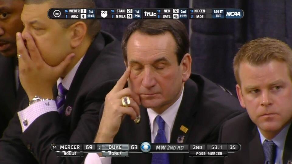 PHOTO: The Struggle Was Real For Coach K After Mercer's Upset of Duke